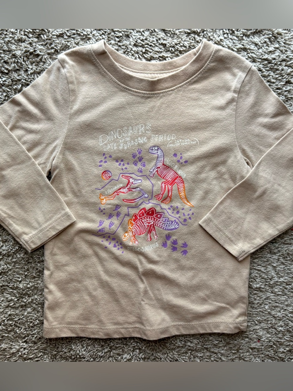 Cat & Jack Dinosaur Skeleton Long Sleeve Tee 18M Beige Jurassic Graphic Shirt